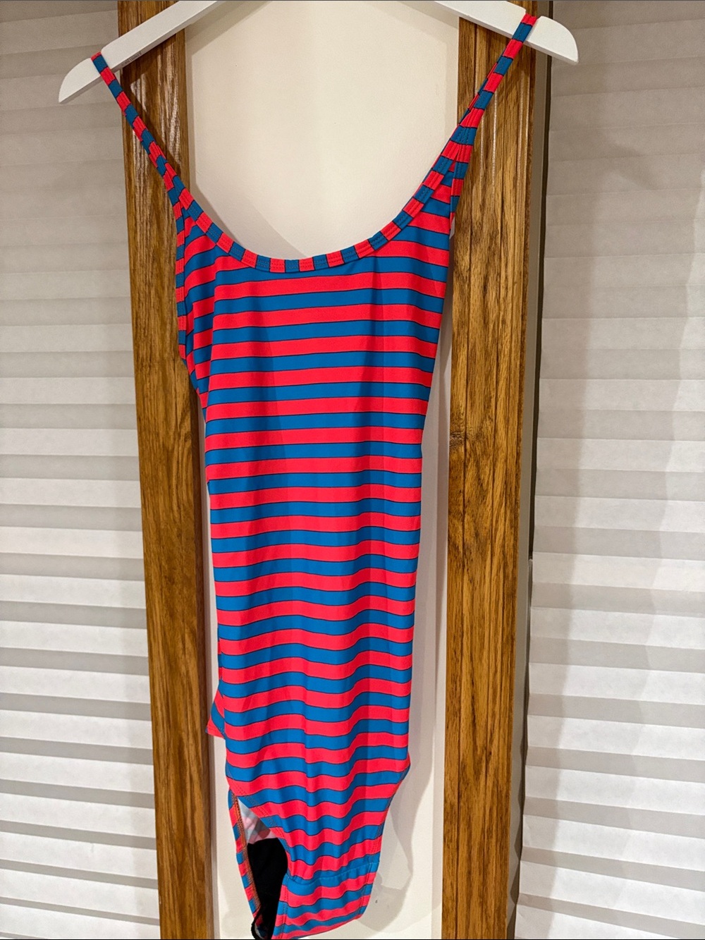 Striped One-Piece Swimsuit in Blue and Red Ruby Period Swimwear
